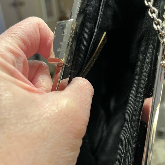 Vintage Handbag Gold Clutch leather lined with Chain - Picture 8 of 11